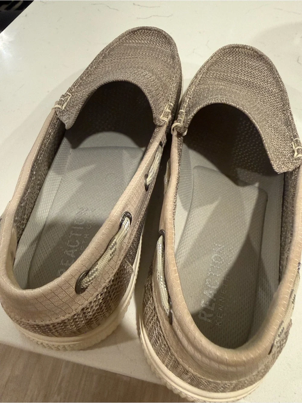 Men's Slip-On Boat Shoes in Taupe Knit